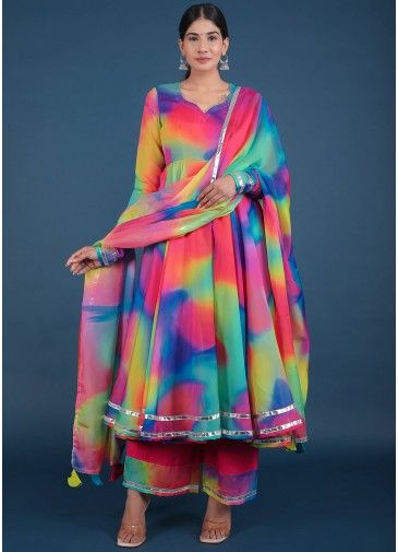 Readymade Multicolored Anarkali Suit In Organza