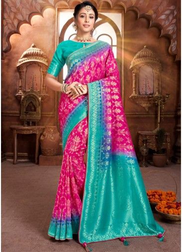 Pink Zari Woven Silk Saree With Heavy Pallu