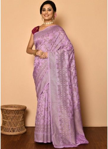 Purple Zari Woven Traditional Saree In Banarasi Silk