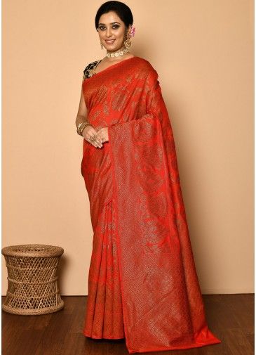 Red Banarasi Silk Bridal Saree With Heavy Pallu