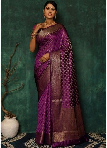 Purple Silk Saree With Zari Woven Pallu