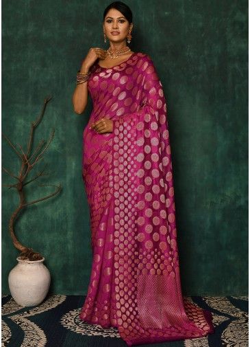 Pink Silk Saree With Woven Work
