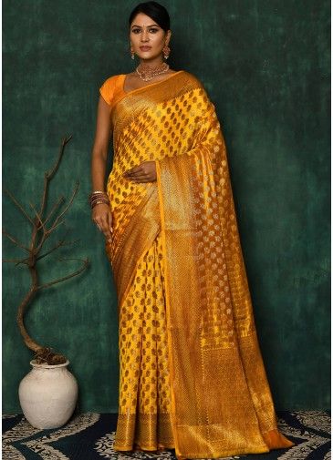 Yellow Zari Woven Silk Saree