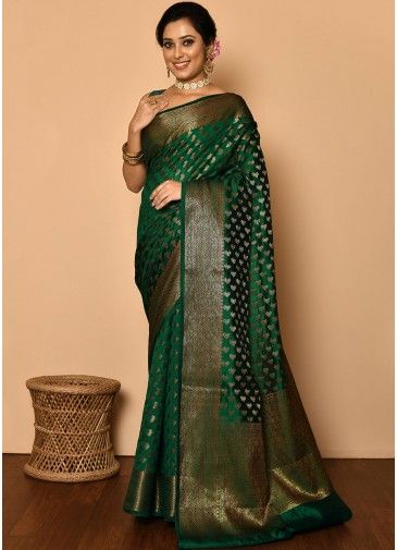Green Zari Woven Silk Saree & Blouse 