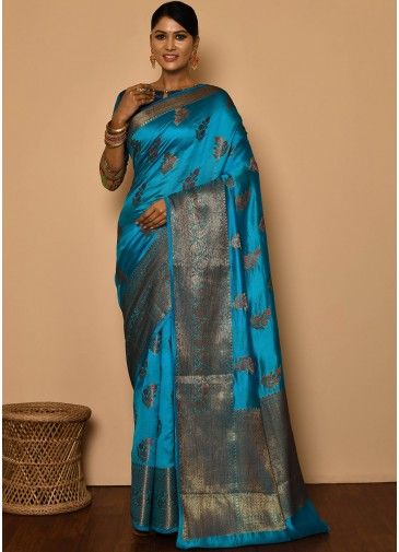 Blue Woven Saree In Classic Style