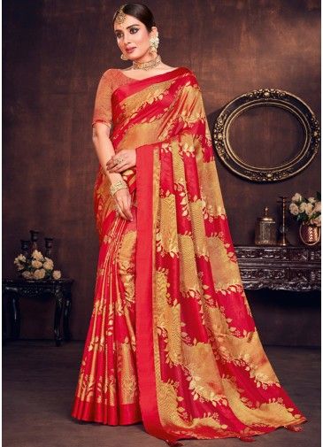 Red Brasso Silk Saree With Blouse