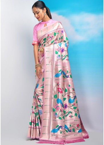 Pink Zai Woven Paithani Silk Saree