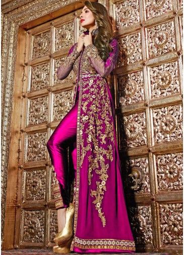 Malaika Arora Pink Embroidered Slit Style Suit