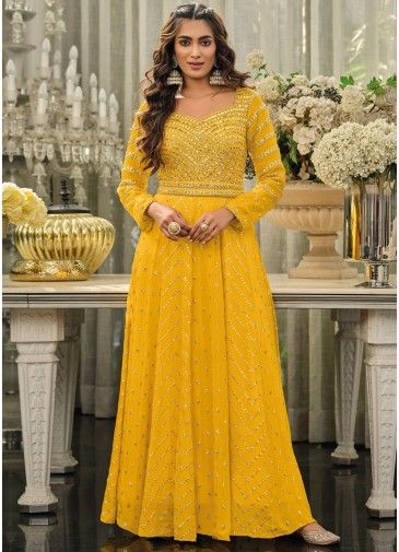Yellow Sequins Embellished Anarkali Suit Set