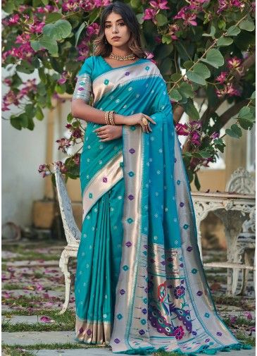 Blue Traditional Saree With Art Silk Blouse