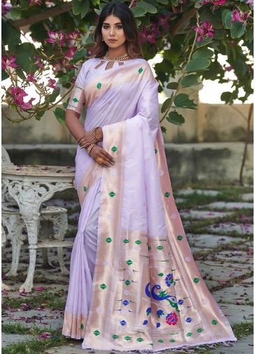 Purple Art Silk Saree With Zari Woven Blouse
