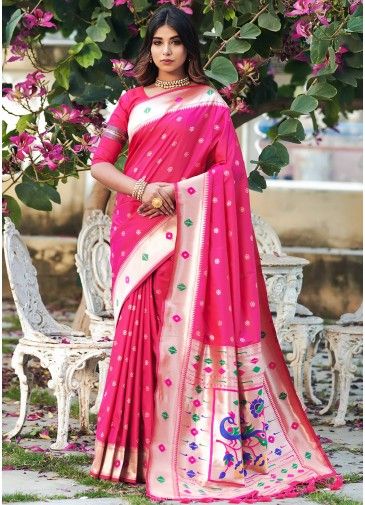 Pink Traditional Saree With Zari Woven Pallu