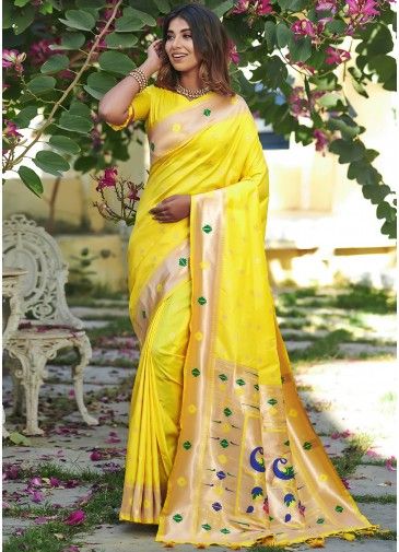 Yellow Art Silk Festive Saree With Zari Woven Motifs