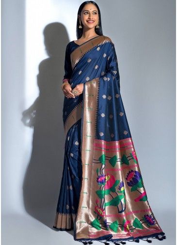 Blue Woven Pallu Paithani Silk Saree