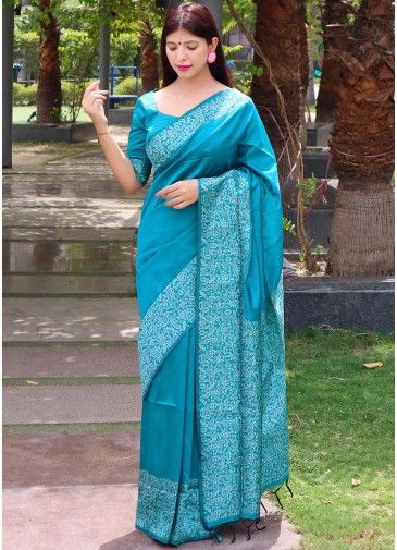 Blue Classic Style Zari Woven Saree With Heavy Border