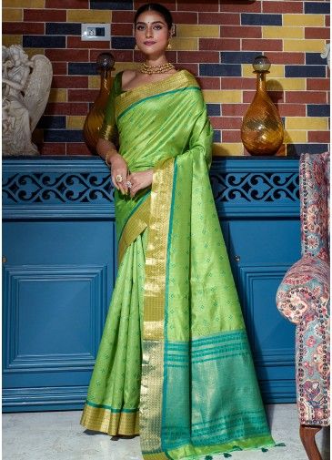Green Zari Woven Saree In Paithani Silk