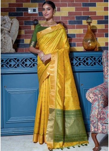 Yellow Paithani Silk Woven Saree & Blouse