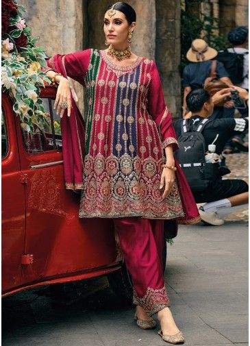 Multicolored Readymade Embroidered Pant Suit