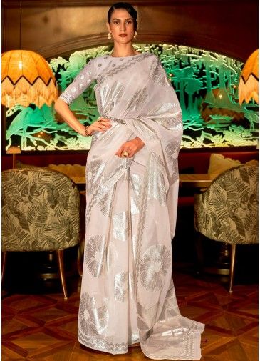 Cream Zari Woven Saree In Art Silk