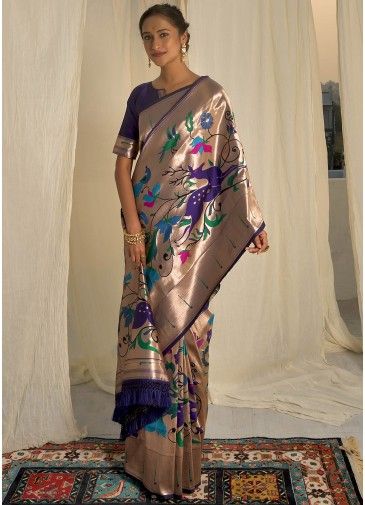 Purple Art Paithani Silk Saree In Zari Woven