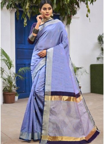 Blue Zari Woven Saree In Cotton Silk