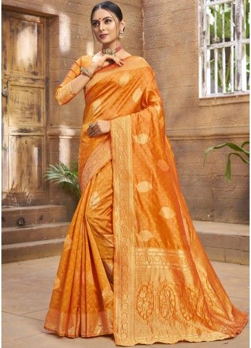 Orange Art Silk Woven Classic Saree