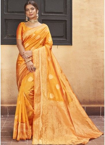 Orange Woven Classic Style Saree