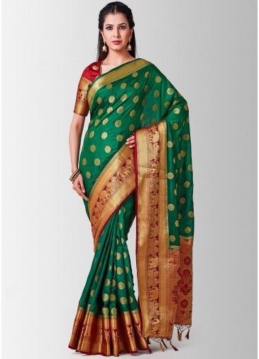 Green Kanjivaram Silk Saree With Blouse