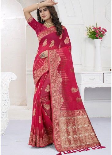 Pink Viscose Saree In Woven Work