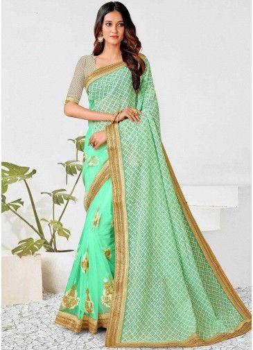Green Embroidered Georgette Saree With Blouse