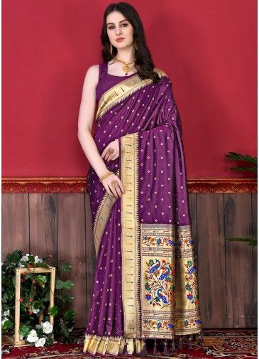 Purple Art Silk Woven Pallu Saree