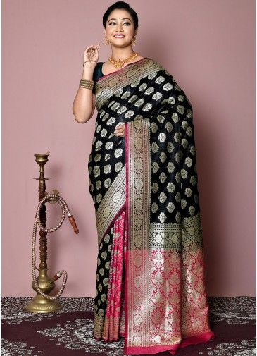 Black Zari Woven Saree In Arts Silk
