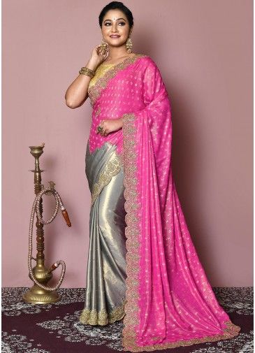 Grey Embroidered Saree In Jacquard