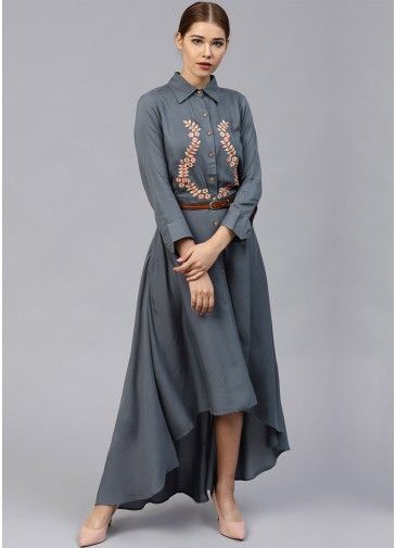 Readymade Grey Asymmetric Rayon Dress