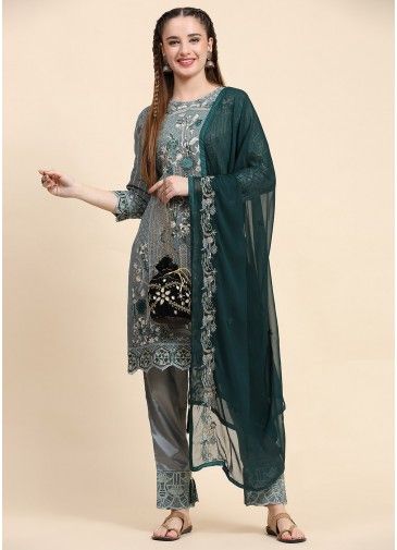 Green Thread Embroidered Pant Style Suit