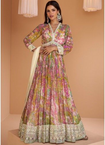 Multicolored Printed Georgette Anarkali Suit
