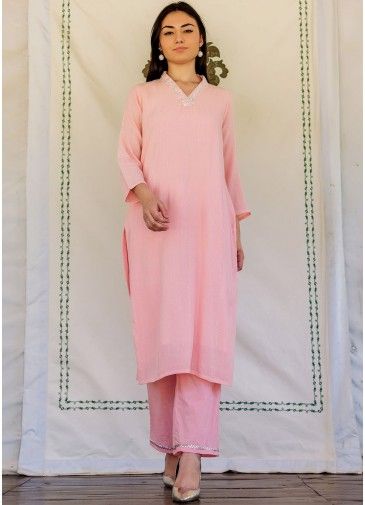 Readymade Pink Cotton Kurta Set