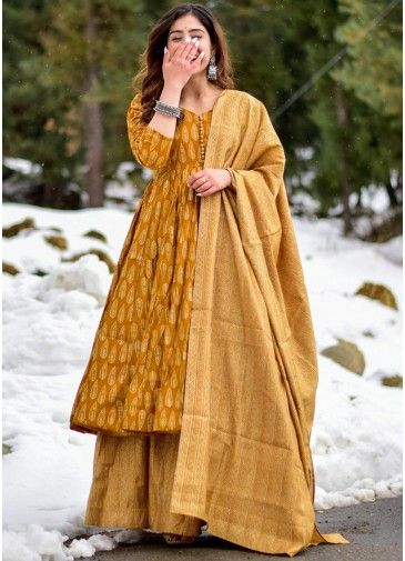 Yellow Readymade Sharara Suit In Digital Print