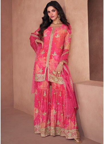Readymade Pink Embroidered Gharara Style Suit