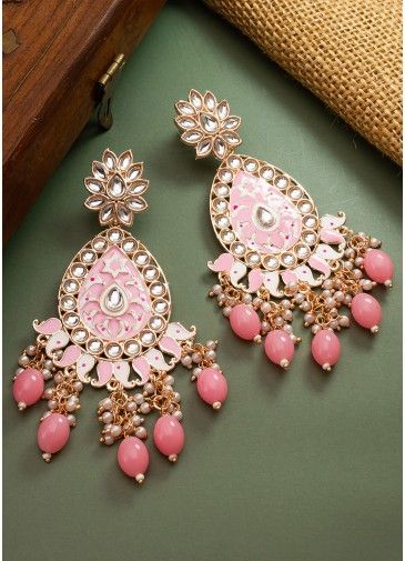 Pink Meenakari Work Earrings