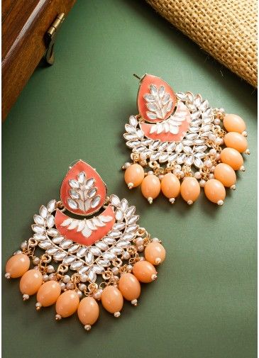 Orange Meenakari Work Earrings