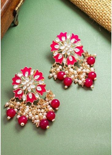 Pink Kundan Studded Earrings