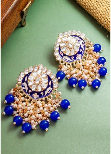 Blue Studded Kundan Earrings