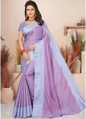 Purple & Blue Woven Saree In Art Silk