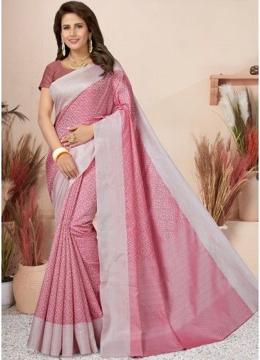 Pink Woven Saree In Art Silk