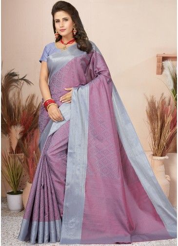 Purple Zari woven Saree In Art Silk