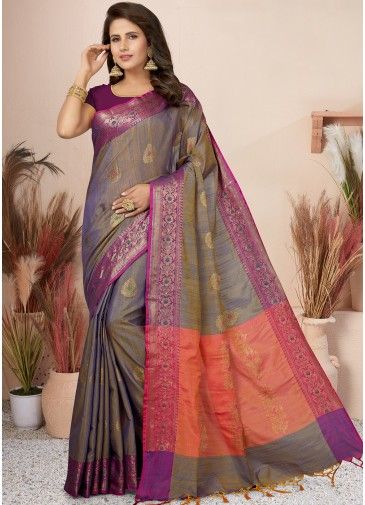 Purple Classic Silk Saree In Zari  Woven