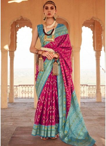 Pink Patola Silk Woven Saree & Blouse