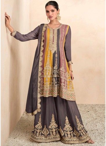 Multicolor Embroidered Flared Palazzo Suit Set