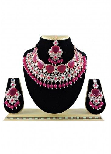 Pink Stone Embellished Necklace Set